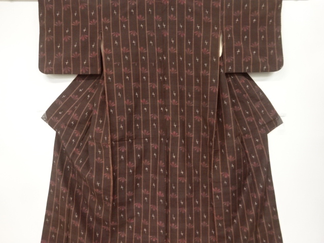 JAPANESE KIMONO / ANTIQUE KIMONO / SILK / TSUMUGI / STRIPE & FLOWER